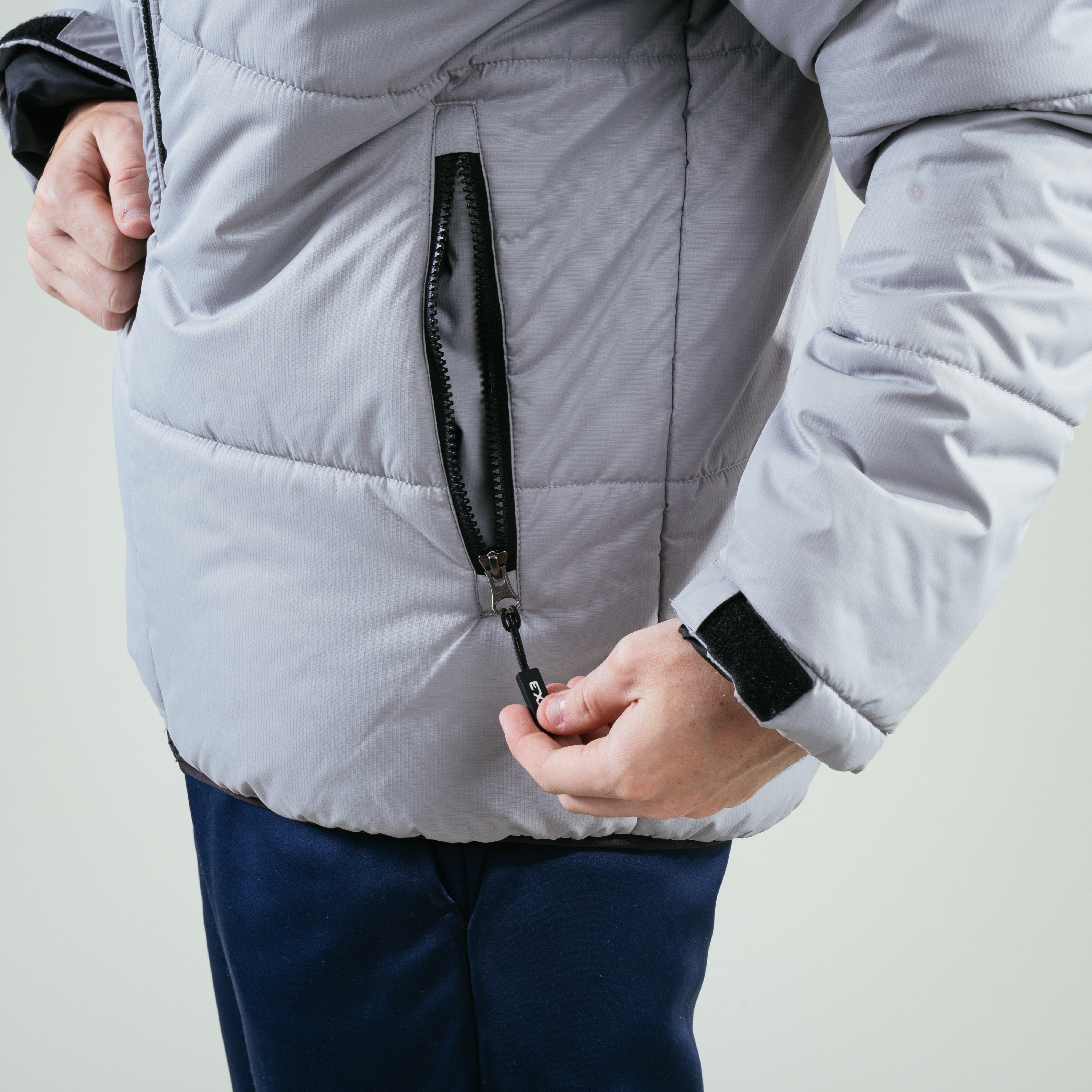 Omega Puffer Jacket Silver/Black Zip Pocket