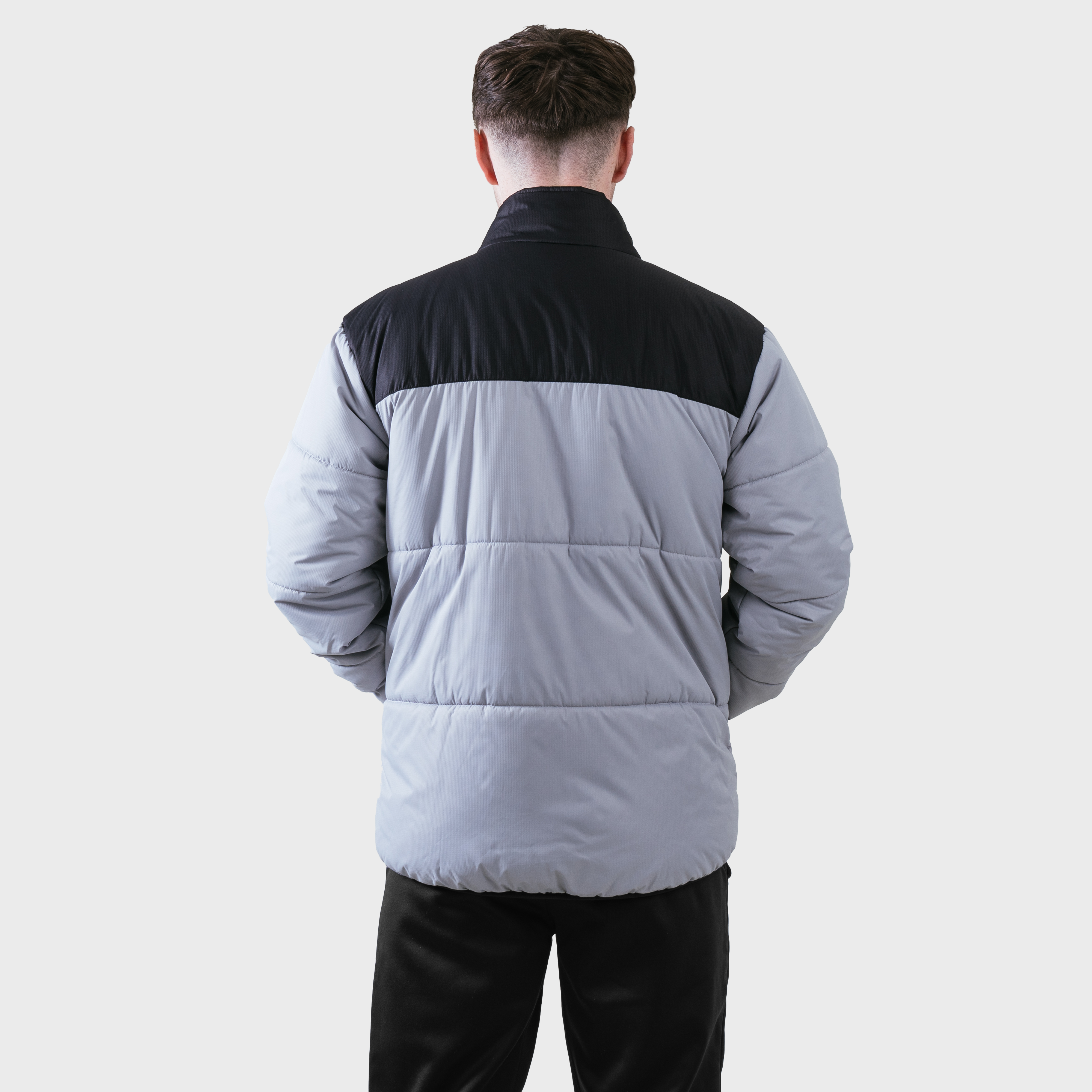 Omega Puffer Jacket Silver/Black Rear View