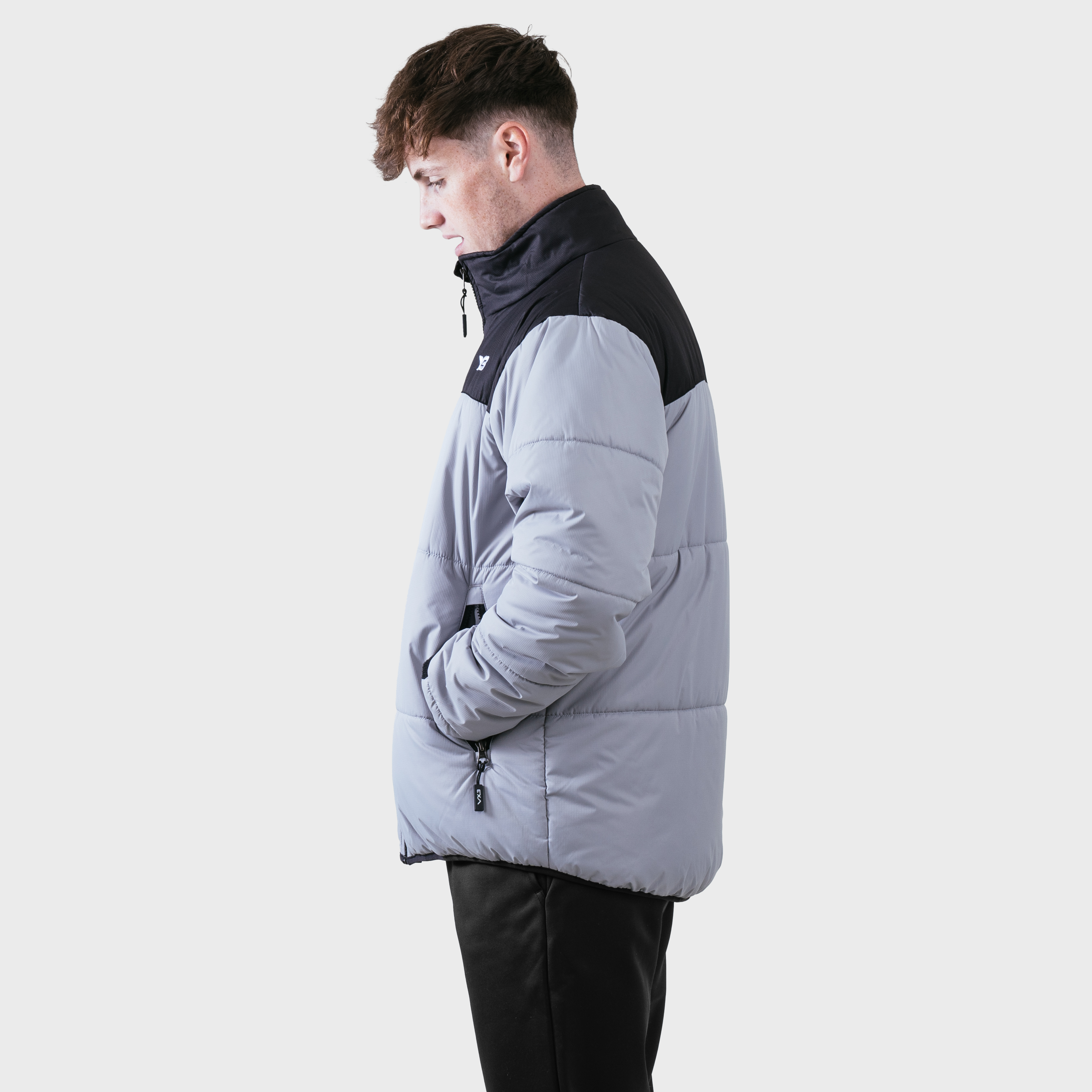 Omega Puffer Jacket Silver/Black Side View