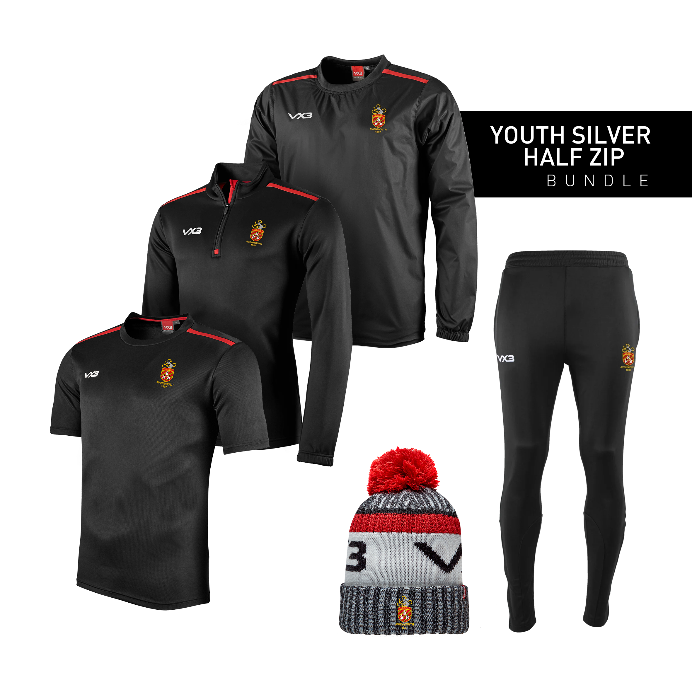 Avonmouth Old Boys Youth Silver Half Zip Bundle