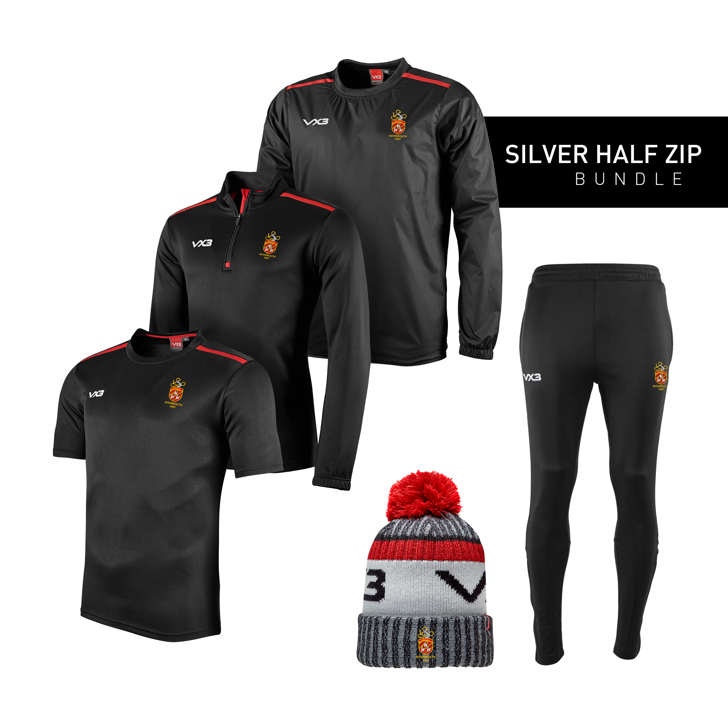 Avonmouth Old Boys Silver Half Zip Bundle